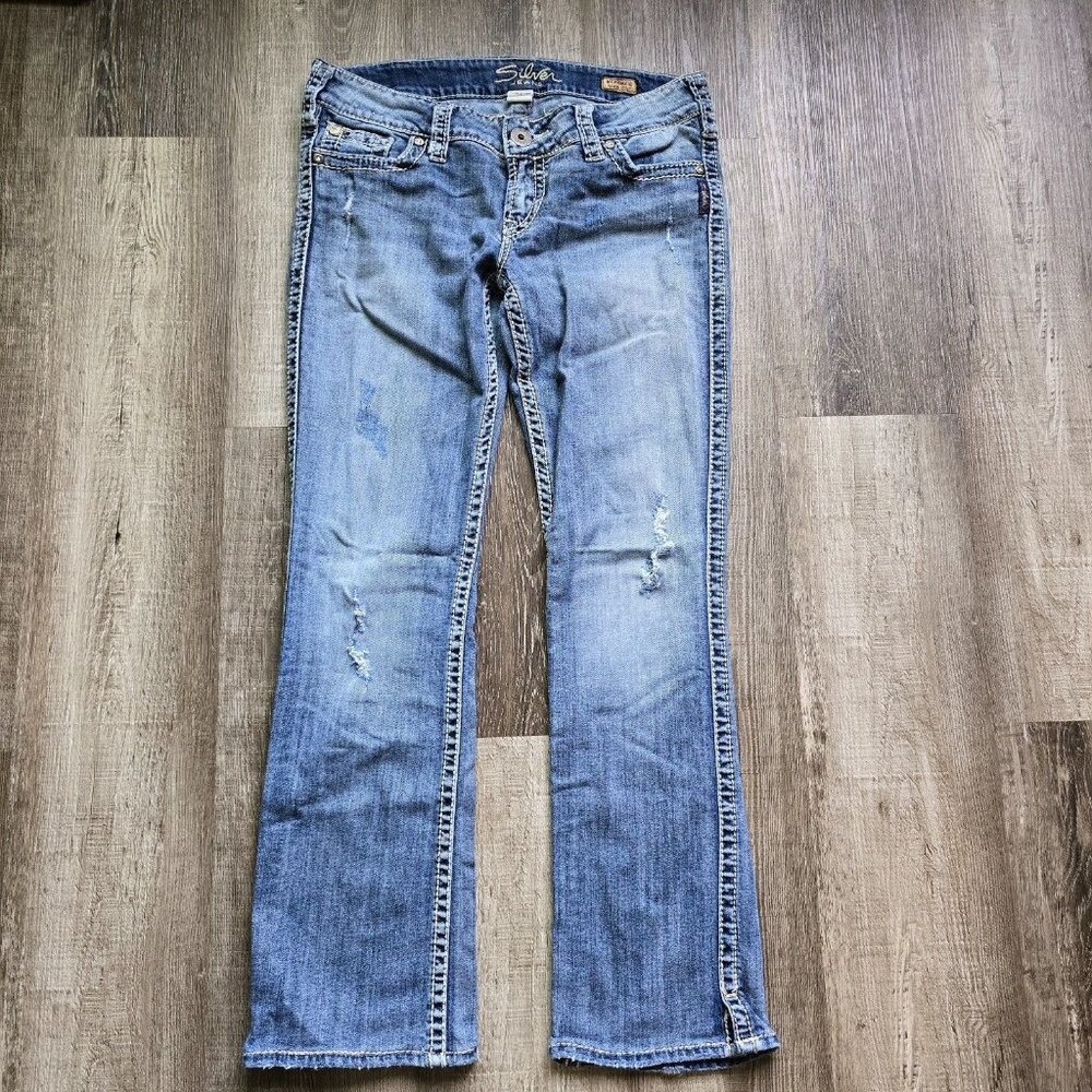 Silver Jeans McKenzie Womens Size 31x32 Slim Boot Cut Flap Pocket Distressed